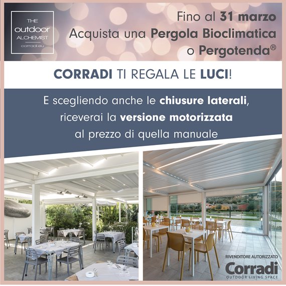 PROMOZIONE LUCI E TENDE A CADUTA SULLE COPERTURE CORRADI